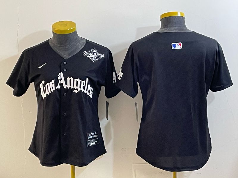 Women 2026 Los Angeles Dodgers Blank Black Game Nike MLB Jersey style 006->women mlb jersey->Women Jersey